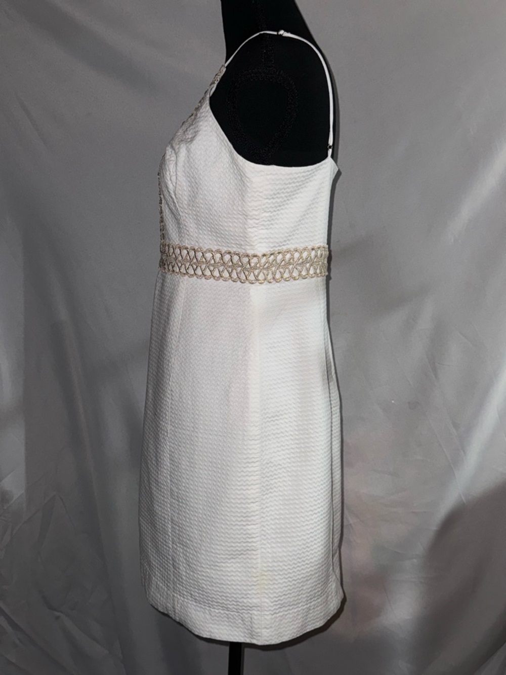 Lilly Pulitzer White Halter Mini Dress with Braided Neutral Trim - Picture 3 of 8